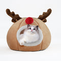 Festive Reindeer Pet Tent Bed | Warm Christmas Indoor Dog House Kennel