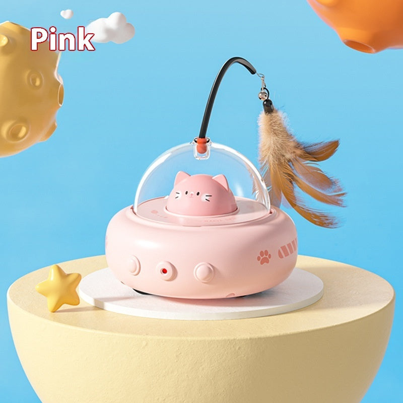 Smart Electric UFO Cat Teaser Toy | Automatic Rotating Feather Stick with Bell