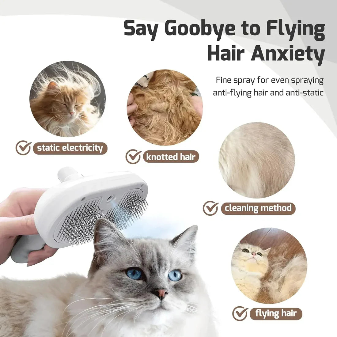 Pet Grooming Tool – Comb, Hair Remover & Humidifier ~ (white)
